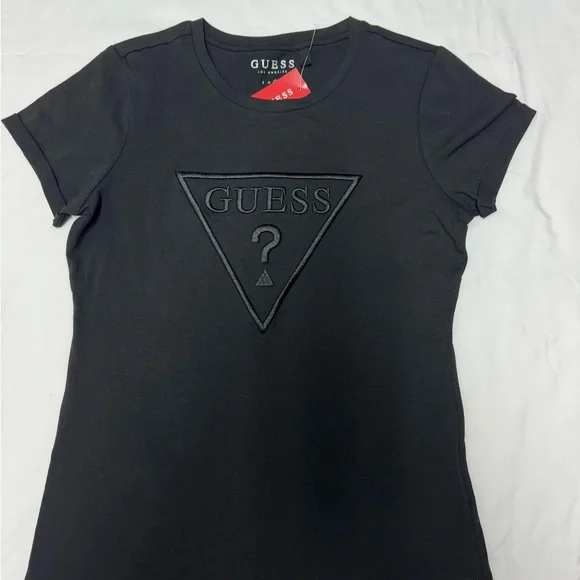 Guess Los Angeles W L Black T-Shirt  Carlee Triangle Tee Front Logo Embroidery - Picture 2 of 9